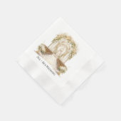 ホワイトと金ゴールド結婚教会 縁ありカクテルナプキン (角)