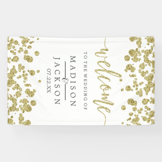 ホワイトと金ゴールド結婚紙吹雪の歓迎 横断幕 (横)