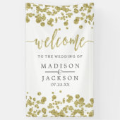 ホワイトと金ゴールド結婚紙吹雪の歓迎 横断幕 (縦)