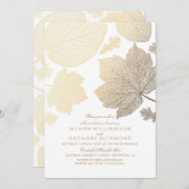 ホワイトと金ゴールド葉秋リハーサルディナー 招待状 (正面/裏面)