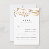 ホワイトと金ゴールド離れウェディングRSVP 出欠カード (正面)