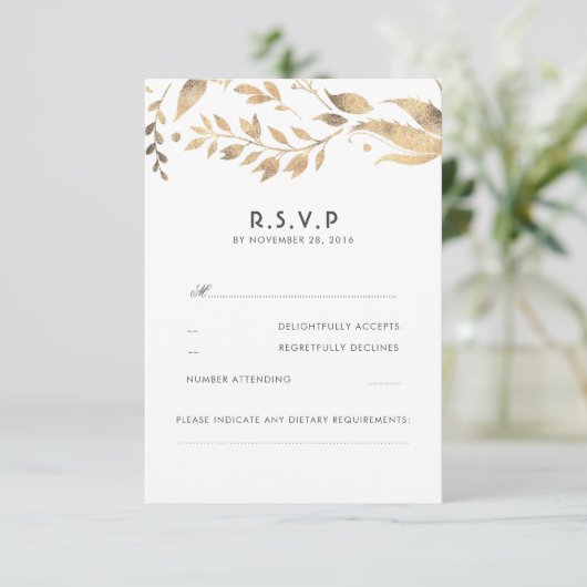 ホワイトと金ゴールド離れウェディングRSVP 出欠カード (スタンド正面)