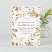 ホワイトと金ゴールド離れローレル秋ベビーシャワー 招待状 (スタンド正面)