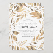 ホワイトと金ゴールド離れローレル秋ベビーシャワー 招待状 (正面/裏面)