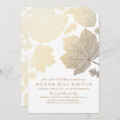 ホワイトと金ゴールド離れ秋誕生日パーティー 招待状 (正面/裏面)