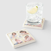 ホワイトと金ゴールド4写真家族写真コラージュ ストーンコースター (横)