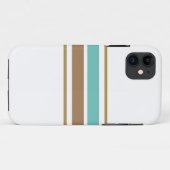 ホワイトにアクアとモカブラウンのレーシングストライプ Case-Mate iPhoneケース (裏面(横))