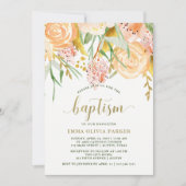 ホワイトにゴールドの水彩花模様 | 洗礼 招待状 (正面)