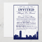 ホワイトにボストンのスカイライン ダークブルー 招待状 (正面/裏面)