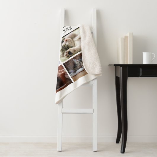 ホワイトに名前を付けた独自の8枚のフォトコラージュを作成 シェルパブランケット (インサイチュ)