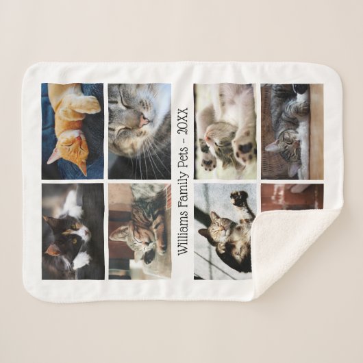 ホワイトに名前を付けた独自の8枚のフォトコラージュを作成 シェルパブランケット (正面(横))