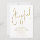 ホワイトのクリスマスパーティーに輝くゴールドの箔押しJOYFUL 招待状 (正面)