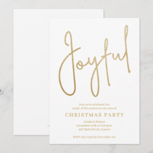 ホワイトのクリスマスパーティーに輝くゴールドの箔押しJOYFUL 招待状