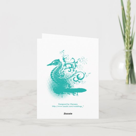 ホワイトのタツノオトシゴとライトシーグリーンの結婚式のお礼 サンキューカード (裏面)