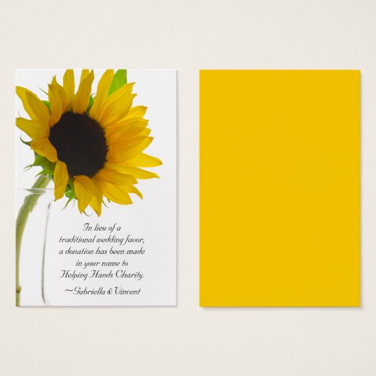 ホワイトのチャリティ結婚ーフカードにヒマワリ (正面&裏面)