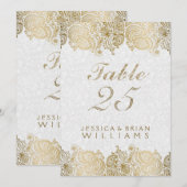 ホワイトのテーブル番号にゴールドのペイズリー刺繍 招待状 (正面/裏面)