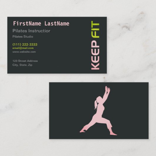 ホワイトのビジネスカードのフィットネスピラテスインストラクター 名刺 (正面/裏面)