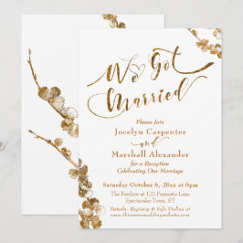 ホワイトのボタニカルとゴールドで「結婚しました」 招待状