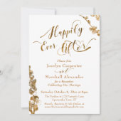ホワイトのボタニカル ゴールド ハッピーエバーアフター 招待状 (正面)