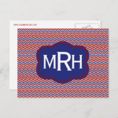 ホワイトのポストカードにネイビーのシェブロン ポストカード (正面/裏面)