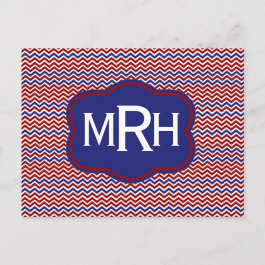 ホワイトのポストカードにネイビーのシェブロン ポストカード (正面)