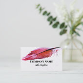 ホワイトのマゼンタピンクの羽カスタム毛 名刺 (スタンド正面)