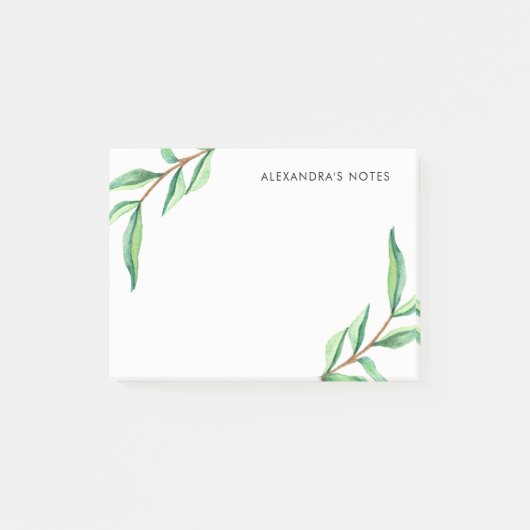ホワイトのミニマル葉リストグリーンウォーター ポストイット (正面)