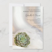 ホワイトのリハーサル結婚ディナーで緑色の多肉植物 招待状 (正面)
