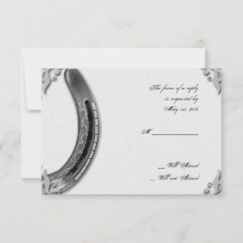 ホワイトのレスポンスカー結婚ドに付いた銀の蹄鉄 出欠カード