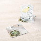 ホワイトの上に緑色の結婚多肉株 スクエアペーパーコースター (インサイチュ)