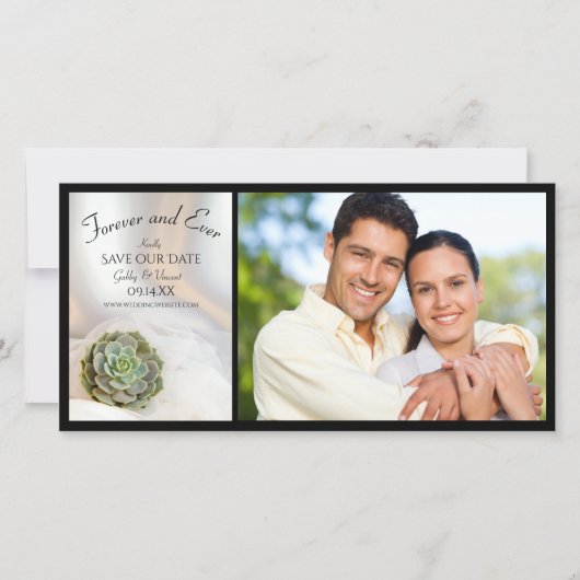 ホワイトの上に緑色の結婚多肉株 セーブザデート (正面)