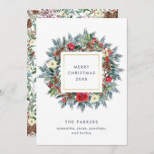 ホワイトの冬のリース | メリークリスマス シーズンカード (正面/裏面)