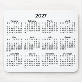 ホワイトの可愛い2027年カレンダー ブラック マウスパッド