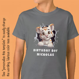 ホワイトの穴から顔を出すトラの子供がかわいいF Tシャツ