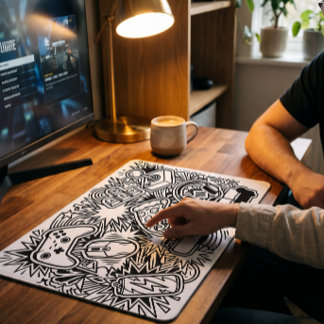 ホワイトの落書きゲームアイコン マウスパッド