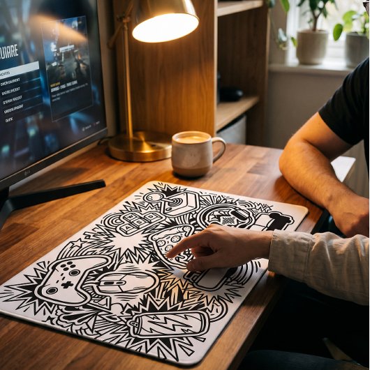 ホワイトの落書きゲームアイコン マウスパッド