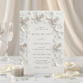 ホワイトの贋作レリーフのバラのフレームの結婚式のミニマリスト 招待状