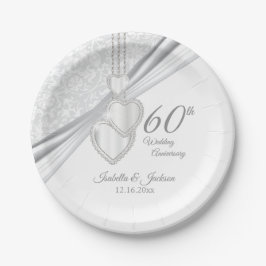 ホワイトの60回目ダイヤモンド結婚記念日 ペーパープレート