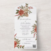 ホワイトのQRコードが付いたホーリーとポインセチア オールインワン招待状 (内側)