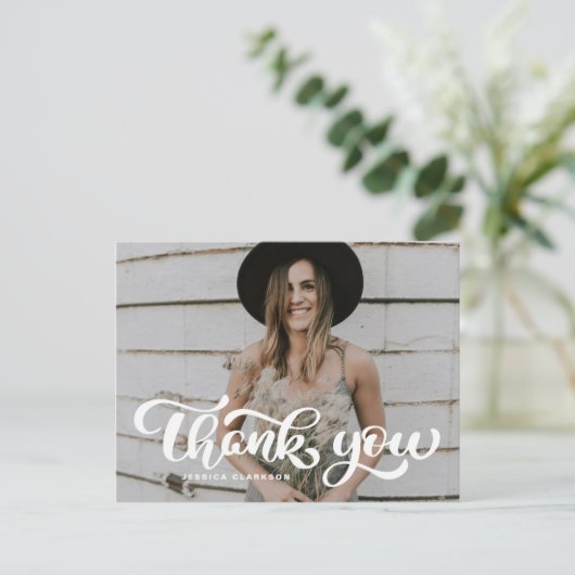 ホワイトはっきりしたレトロスクリプト写真卒業ありがとう ポストカード (スタンド正面)