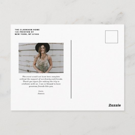 ホワイトはっきりしたレトロスクリプト写真卒業ありがとう ポストカード (裏面)