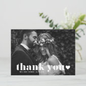 ホワイトはっきりしたレトロタイポグラフィ結婚写真 サンキューカード (スタンド正面)