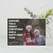 ホワイトはっきりした文字オーバーレイ2枚フォトメリークリスマス シーズンカード (スタンド正面)