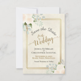 ホワイトまたはピーチバラ&ユーカリ結婚ボホ セーブザデート