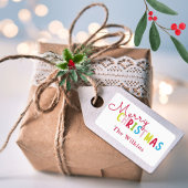 ホワイトよくはしゃぐメリークリスマスファミリー名デザイン ラベル