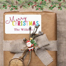 ホワイトよくはしゃぐメリークリスマスファミリー名デザイン ラベル