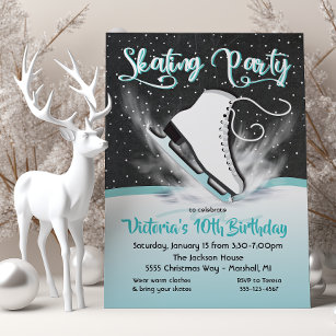 ホワイトアイススケートで滑る誕生日パーティースノー招待 招待状