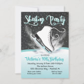 ホワイトアイススケートで滑る誕生日パーティースノー招待 招待状 (正面)