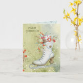 ホワイトアイススケートクリスマス カード (黄色い花)