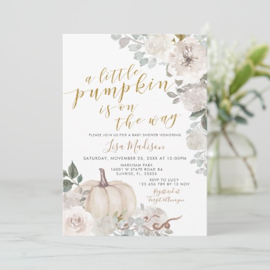 ホワイトアイボリーウォーターカラーカボチャが途中 招待状 (スタンド正面)